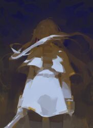  absurdres commentary dark_background elf english_commentary frieren fullbody_(one_piece) highres pointy_ears rrumirumi_x sousou_no_frieren white_hair 