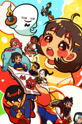  3boys 6+girls absurdres animal black_bow black_dress blue_kimono boar book bow broom broom_riding brown_eyes buck_teeth character_request commentary_request copyright_request dress elephant fox fox_boy furry furry_male ghost gyubid head_wreath highres hood hood_up japanese_clothes jiji_(majo_no_takkyuubin) kaidan_restaurant kaiketsu_zorori kiki_(majo_no_takkyuubin) kimono kuromajo-san_ga_tooru!! kurotori_chiyoko majo_no_takkyuubin mask multiple_boys multiple_girls open_book open_mouth pannomimi0301 pastry_bag riding riding_animal running seki_oriko sunglasses tan tateuri_makoto teeth thinking waka_okami_wa_shougakusei! wakatta-san wakatta-san_(character) yami_no_garcon zorori 