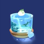  artist_name bear blue_background chai_(drawingchisanne) fish food no_humans original polar_bear shark simple_background stingray tart_(food) 