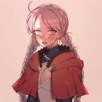  ahoge bangs blue_eyes braid breasts buttons capelet choker commission commissioner_upload fire_emblem fire_emblem_fates grey_hair hairband hood hooded_capelet long_hair looking_at_viewer medium_breasts nina_(fire_emblem) non-web_source open_mouth parted_bangs red_hood rinron solo turtleneck twin_braids upper_body white_hairband 
