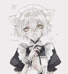  1boy 81kaia animal_ears apron bug butterfly cat_boy cat_ears covering_mouth crossdressing flower grey_hair looking_at_viewer maid maid_apron maid_day maid_headdress male_focus original short_hair solo wavy_hair yellow_eyes 