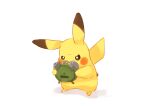  alarm_clock animal animal_focus clock commentary highres holding looking_at_object misonikomiii no_humans pikachu pokemon pokemon_(creature) shadow simple_background standing white_background 