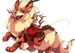  arcanine black_eyes bright_pupils claws commentary_request fangs highres ktyon3 open_mouth pokemon pokemon_(creature) simple_background toes tongue white_background white_pupils 