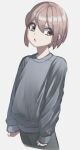  1boy androgynous blonde_hair brown_eyes facing_to_the_side highres long_sleeves looking_to_the_side male_focus open_mouth original pants pml short_hair sketch sleeves_past_wrists solo sweater sweatpants white_background 
