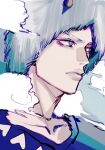  1boy blue_shirt close-up clouds collarbone highres horns jojo_no_kimyou_na_bouken looking_to_the_side male_focus nostrils rrrrmiuh shirt stone_ocean weather_report white_headwear 