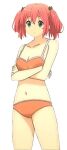 1girl 2014 bare_legs bikini breast_squeeze chuunibyou_demo_koi_ga_shitai! crossed_arms female game_cg green_eyes hair_rings legs orange_bikini orange_swimsuit shichimiya_satone solo swimsuit tangerine_bikini