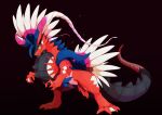  black_background claws closed_mouth commentary_request fang full_body highres koraidon ktyon3 legs_apart no_humans pokemon pokemon_(creature) skin_fang smile solo standing 
