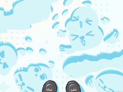  1girl black_shoes chibi chibi_only commentary english_commentary female_rover_(perpetual_spark)_(wuthering_waves) female_rover_(wuthering_waves) official_art pov rover_(wuthering_waves) second-party_source shoes snow_print solo syurikenmaru wuthering_waves 