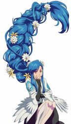  1girl absurdres ashensol blue_hair braid closed_mouth dizzy_(guilty_gear) dress guilty_gear highres queen_dizzy red_eyes simple_background smile solo white_background white_dress 