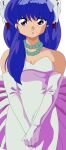  absurdres collar dress gaslam gloves highres long_hair looking_at_viewer own_hands_together purple_hair red_eyes shampoo_(ranma_1/2) solo transparent_background wedding_dress white_gloves 