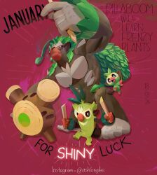  ashionglee black_eyes bright_pupils character_name closed_mouth commentary dated drum drum_set drumsticks english_commentary english_text evolutionary_line fangs grookey holding holding_drumsticks holding_stick instagram_username instrument leaf open_mouth orange_eyes pokemon pokemon_(creature) pokemon_focus red_background rillaboom smile stick thwackey white_pupils 