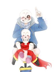  2020 2boys 2d arm_up artist_name black_shorts blue_jacket carrying carrying_person closed_eyes dated digital_media drawstring duo galaxy975 grey_hood grey_sweater hand_on_another's_head highres hollow_eyes hood hood_down hooded_jacket humanoid jacket long_sleeves male male_focus male_only monster monster_boy multiple_boys one_eye_closed open_clothes open_jacket pink_slippers sans_(undertale) shorts shoulder_carry signature simple_background single_vertical_stripe sitting sitting_on_person skeleton slippers socks straight-on striped_shorts sweater teeth undead undertale upper_body utdr_(toby_fox) v vertical-striped_clothes vertical-striped_shorts white_background white_socks white_stripes 