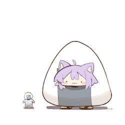  1girl ahoge:3 cocomayo29_(tomato) commentary_request food hair_between_eyes hololive korean_commentary nekomata_okayu onigiri onigirya_(nekomata_okayu) simple_background virtual_youtuber 