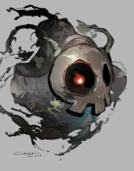  absurdres black_sclera colored_sclera commentary_request duskull full_body ghost highres no_humans one-eyed pokemon pokemon_(creature) pokemon_focus red_eyes simple_background solo sukepmonster 