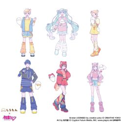  2boys 4girls :d ;) aqua_hair bag black_shoes blonde_hair blue_eyes blue_jacket blue_leg_warmers blue_shorts blue_socks brown_eyes brown_hair company_name copyright_name copyright_notice creative_yoko crop_top full_body garter_straps grey_shirt grey_shoes hair_ornament hat hatsune_miku holding jacket kagamine_len kagamine_rin kaito_(vocaloid) kisaragi_yuu_(fallen_sky) leg_warmers leggings megurine_luka meiko_(vocaloid) miniskirt mismatched_leg_warmers multiple_boys multiple_girls official_art one_eye_closed open_clothes open_jacket orange_leg_warmers pink_hair pink_shirt pink_shoes pink_thighhighs pleated_skirt ponytail red_hat red_jacket red_shorts shirt shoes short_ponytail shorts shoulder_bag sirotan skirt smile socks striped_clothes striped_shirt tank_top thigh-highs third-party_source torn_clothes torn_leggings twintails vocaloid web_address white_background white_shirt white_shoes white_skirt yellow_leg_warmers yellow_shorts yellow_tank_top 