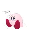  arm_support arrow_(symbol) blue_eyes blush_stickers commentary_request full_body grass highres kirby kirby_(series) notice_lines sanagkb sitting solo translation_request twitter_username white_background 