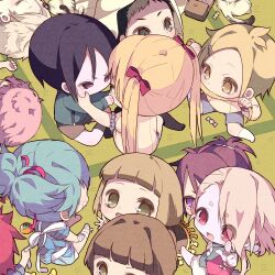  6+boys aizen_kunitoshi akita_toushirou alternate_hairstyle atsushi_toushirou baby baby_animal black_hair blonde_hair blue_hair bow brown_eyes brown_hair candy cheek_pull chibi closed_eyes commentary_request eating_hair eating_non-food eyes_visible_through_hair food from_above fruit fudou_yukimitsu girly_boy gokotai gokotai's_tigers grey_eyes hair_bow hair_ornament hairclip hirano_toushirou houchou_toushirou ima-no-tsurugi japanese_clothes lying maeda_toushirou male_focus midare_toushirou multiple_boys on_back open_mouth otone_(sznr-otn-goth) partial_commentary persimmon pointing ponytail purple_hair red_eyes red_hair revision sayo_samonji shorts sitting sleeping smile suspenders tiger tiger_cub touken_ranbu twintails violet_eyes white_hair white_tiger yagen_toushirou 