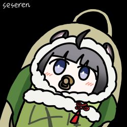  1girl animal_ears animated animated_gif arknights arknights:_endfield artist_name baby black_hair blue_eyes blush commentary looping_animation lowres pacifier seseren simple_background solo sticker_(medium) tangtang_(arknights) tiger_ears transparent_background 
