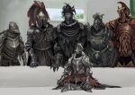  armor belt breastplate character_request commentary_request couch elden_ring facing_another facing_viewer full_armor gauntlets helm helmet highres horns indoors knight meme multiple_boys pauldrons piper_perri_surrounded_(meme) shoulder_armor sitting standing tarnished_(elden_ring) tworain_w 
