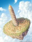  architecture blue_sky clouds cloudy_sky copyright_request dirt_road floating_island garutaisa highres nature pillar road rock scenery shade shadow sky sunlight tower town 