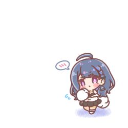  1girl ahoge black_camisole black_skirt blue_hair blush_stickers braid camisole chibi closed_mouth colored_shadow commentary_request flying_sweatdrops highres jacket koshimizu_toru long_sleeves mitarashi_neko multicolored_hair nijisanji pleated_skirt puffy_long_sleeves puffy_sleeves shadow simple_background skirt sleeves_past_fingers sleeves_past_wrists solo spoken_blush streaked_hair violet_eyes virtual_youtuber white_background white_jacket 