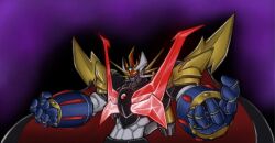  cape character_request denliner drowkex_220 glowing glowing_eyes horns huge_horns mazinemperor_g mazinemperor_z_(drowkex) mazinger_(series) mecha mecha_focus no_humans original pilder redrawn robot science_fiction solo super_robot super_robot_wars super_robot_wars_v yellow_eyes yellow_light 