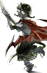  1boy 1girl absurdres adoptive_parent_and_adoptive_child animification braid bright_pupils brown_hair cape child circuit_board_tattoo commentary dragon_girl dragon_horns dragon_tail english_commentary father_and_daughter friendship_bracelet glasses green_eyes green_skirt highres holding_hands horns juanaflippa long_skirt looking_at_viewer low_twin_braids medium_hair minecraft_youtube out_of_frame personification pointy_ears quackity_smp rectangular_pupils red_cape shanuraru shirt shoes short_sleeves simple_background skirt slimecicle smile sneakers socks solo_focus standing standing_on_one_leg tail transgender_flag transgender_flag_print twin_braids white_background white_pupils white_shirt white_shoes white_socks 