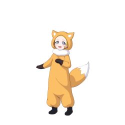 1girl :d aged_down animal_costume animal_ears animal_hood ayase_eli blonde_hair blue_eyes child cosplay fake_animal_ears forehead fox_costume fox_ears fox_hood fox_tail game_cg hood hood_up kigurumi looking_at_viewer love_live! love_live!_school_idol_festival love_live!_school_idol_project official_art onesie open_mouth simple_background smile solo standing tachi-e tail third-party_source transparent_background 