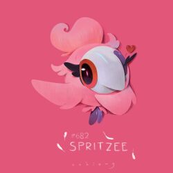  artist_name ashionglee character_name commentary english_commentary eyelashes feathers full_body heart no_humans one_eye_closed pink_background pink_theme pokedex_number pokemon pokemon_(creature) pokemon_focus simple_background solo spritzee 