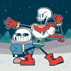  2017 2boys 2d aqua_background armor black_shorts blue_jacket blue_shorts boots brothers cape digital_media duo fewer_digits full_body gloves grey_hood grey_outline hakurinn0215 halftone halftone_background hands_in_pockets height_difference hollow_eyes hood hood_down hooded_jacket humanoid jacket legs_apart long_sleeves male male_focus male_only monster monster_boy multiple_boys night night_sky open_clothes open_jacket open_mouth outdoors outline papyrus_(undertale) pine_tree pink_slippers red_boots red_cape red_gloves sans_(undertale) shirt shorts siblings simple_background single_vertical_stripe skeleton sky slippers snow socks standing star_(sky) starry_sky_background striped_shorts teeth tongue tree undead undertale utdr_(toby_fox) vertical-striped_clothes vertical-striped_shorts white_armor white_shirt white_socks white_stripes 