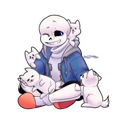  1:1 1boy 2020 2d =_= animal animal_on_back animal_on_lap annoying_dog artist_name black_shorts blue_jacket dated digital_media dog drawstring full_body galaxy975 grey_hood headpat hollow_eyes hood hood_down hooded_jacket humanoid indian_style jacket long_sleeves male male_focus monster monster_boy multiple_dogs one_eye_closed open_clothes open_jacket outline pink_slippers sans_(undertale) shorts signature simple_background single_vertical_stripe sitting skeleton slippers socks striped_shorts sweater teeth tongue tongue-out transparent_background undead undertale utdr_(toby_fox) vertical-striped_clothes vertical-striped_shorts white_dog white_fur white_outline white_socks white_stripes white_sweater zipper 