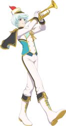  1boy artist_request band_uniform blue_hair boots commentary english_commentary full_body game_cg gloves gradient_hair hat highres holding holding_instrument holding_trumpet instrument looking_at_viewer marching_band mikleo_(marching_band)_(tales) mikleo_(tales) multicolored_hair music official_alternate_costume official_art pants playing_instrument playing_trumpet shako_cap short_hair smile solo standing tales_of_(series) tales_of_asteria tales_of_zestiria teeth third-party_source transparent_background trumpet two-tone_hair violet_eyes walking white_boots white_gloves white_hair white_pants 