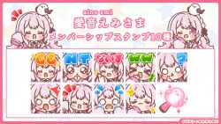  >_< 1girl :< :d ;d ^^^ animal animal_on_head bird black_bow blush_stickers bow braid chibi collared_shirt commentary_request copyright_request fangs flying_sweatdrops highres jacket long_sleeves mitarashi_neko multiple_views notice_lines o_o on_head one_eye_closed own_hands_together parted_lips pink_hair pink_jacket pink_shirt pleading_eyes puffy_long_sleeves puffy_sleeves shirt sleeves_past_fingers sleeves_past_wrists smile sparkle striped_bow tears translation_request triangle_mouth violet_eyes virtual_youtuber wavy_eyes wavy_mouth xd 