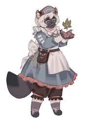  1girl a_starless_clan animal_ears animal_feet animal_hands ankle_ribbon apron belt belt_pouch black_bloomers bloomers blue_dress blue_eyes bow brown_belt cat_ears cat_girl cat_tail charm_(object) claws colored_eyelashes colorpoint_(pattern) commentary dress embroidery english_commentary fishing_net frostdawn full_body hat highres leaf leg_ribbon lolita_fashion long_sleeves mimi_(mourninglamby) nurse nurse_cap open_hands pawpads personification pouch ribbon seashell shell short_hair simple_background solo standing starclan_emblem tachi-e tail warrior_cats white_apron white_background white_bow white_eyelashes white_hair white_ribbon 