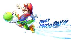  artist_name blue_eyes blue_overalls brown_hair colored_skin commentary_request dinosaur facial_hair gloves green_skin hat large_nose long_sleeves luma_(mario) mario mario_day multicolored_skin mustache overalls red_hat shoes star_(symbol) stmt_tmtk super_mario_bros. super_mario_galaxy_2 two-tone_skin white_gloves white_skin yoshi 