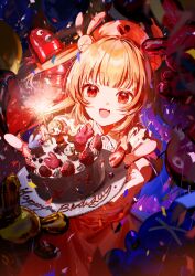  absurdres balloon birthday_cake cake commentary_request fang food happy_birthday hat heart highres holding looking_at_viewer natori_sana natori_sana_(nurse) nurse_cap open_mouth red_eyes sana_channel skin_fang syo5 virtual_youtuber 