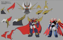  cape clenched_hands commentary denliner drowkex_220 english_commentary horns huge_horns mazinemperor_g mazinemperor_z_(drowkex) mazinger_(series) mecha mecha_focus mechanical_wings no_humans original photo-referenced pilder robot science_fiction super_robot super_robot_wars super_robot_wars_v super_robot_wars_x sword weapon wings yellow_eyes 