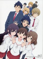  5boys 5girls absurdres anime_coloring black_eyes black_hair black_necktie black_pants black_suit blazer blonde_hair blu-ray_logo blue_eyes blue_hair blue_jacket blunt_bangs blush brown_eyes brown_hair business_suit closed_eyes closed_mouth collarbone collared_shirt company_name cowboy_shot crossed_arms dutch_angle flat_chest formal_clothes from_above gakuran glasses hand_on_own_head hand_on_own_hip hand_up hands_on_another's_shoulders hayami_(minami-ke) highres hitomi_(minami-ke) jacket keiko_(minami-ke) logo long_hair long_sleeves looking_at_viewer looking_to_the_side low_twintails mature_male medium_hair minami-ke minami-ke_tadaima minami_akira minami_haruo minami_natsuki miyuki_(minami-ke) multiple_boys multiple_girls necktie no_mole no_nose official_art open_hand open_hands open_mouth own_hands_together palms pants pleated_skirt purple_hair red_necktie red_skirt riko_(minami-ke) sailor_collar scan school_uniform semi-rimless_eyewear serafuku shirt short_hair simple_background skirt smile spread_fingers standing straight-on suit suzuki_gou syuuichi_(minami-ke) takeru_(minami-ke) third-party_source twintails under-rim_eyewear v-shaped_eyebrows white_background white_jacket white_sailor_collar white_shirt winter_uniform 