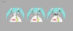  1girl alternate_color aqua_eyes aqua_hair bangs black_mask copyright_name covered_mouth cropped_torso flat_color goodsmile_racing grey_background grey_mask hair_between_eyes hatsune_miku jacket limited_palette mask mouth_mask multiple_views neco official_art racing_miku racing_miku_(2022) second-party_source sidelocks simple_background smiley_face twintails upper_body variations vocaloid white_jacket white_mask 