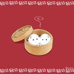  animal animal_focus bamboo_steamer commentary_request hamster in_container looking_at_viewer no_humans original red_background upiupisyo 