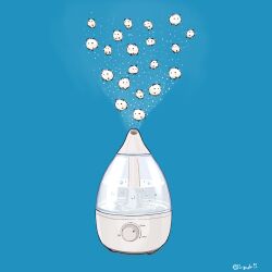  animal blue_background commentary_request floating hamster humidifier no_humans original simple_background steam upiupisyo 