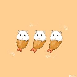  animal animal_focus commentary food hamster no_humans orange_background original shrimp shrimp_tempura simple_background tempura untranslatable_commentary upiupisyo 