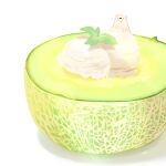  animal bear chai_(drawingchisanne) commentary_request food food_focus fruit garnish ice_cream looking_at_viewer melon mint no_humans on_food original polar_bear signature undersized_animal white_background 