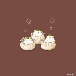  animal beans brown_background closed_eyes commentary_request food food_on_head hamster in_food no_humans object_on_head one_eye_closed original shumai_(food) simple_background steam upiupisyo 
