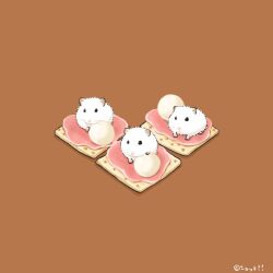  animal brown_background cheese commentary_request cracker food ham hamster no_humans on_food original prosciutto_(food) simple_background upiupisyo 