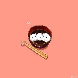  animal bowl cherry_blossoms chopsticks commentary_request food hamster highres in_food looking_at_viewer no_humans original pink_background shiruko_(food) simple_background upiupisyo 