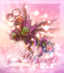  accelgor alternate_color commentary deviantart_username dragon duosion english_commentary fangs highres hydreigon joannazelle multiple_heads no_humans open_mouth pokemon pokemon_(creature) pokemon_focus shiny_pokemon signature sparkle tumblr_username web_address 