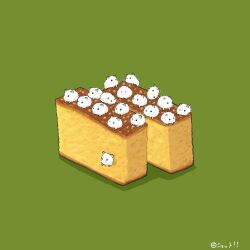  animal animal_focus cake castella_(food) commentary_request food food_focus green_background hamster in_food no_humans on_food original simple_background upiupisyo 