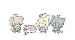  1girl 2o_oxo 3boys ahoge akamatsu_kaede animal_ears animalization backpack bag baseball_cap cat_boy cat_ears danganronpa:_trigger_happy_havoc danganronpa_(series) danganronpa_2:_goodbye_despair danganronpa_v3:_killing_harmony dog_boy dog_ears hat hedgehog hinata_hajime holding holding_unworn_clothes holding_unworn_hat multiple_boys musical_note naegi_makoto necktie rabbit_ears rabbit_girl saihara_shuichi solid_circle_eyes sweat unworn_hat unworn_headwear 