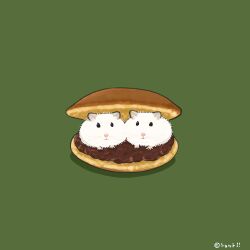  animal commentary_request dorayaki food green_background hamster in_food looking_at_viewer no_humans original red_bean_paste simple_background upiupisyo wagashi 
